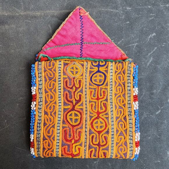 Kuchi Embroidered Pouch Wallet Central Asian Handmade Beaded Pink Flap - Picture 8 of 9